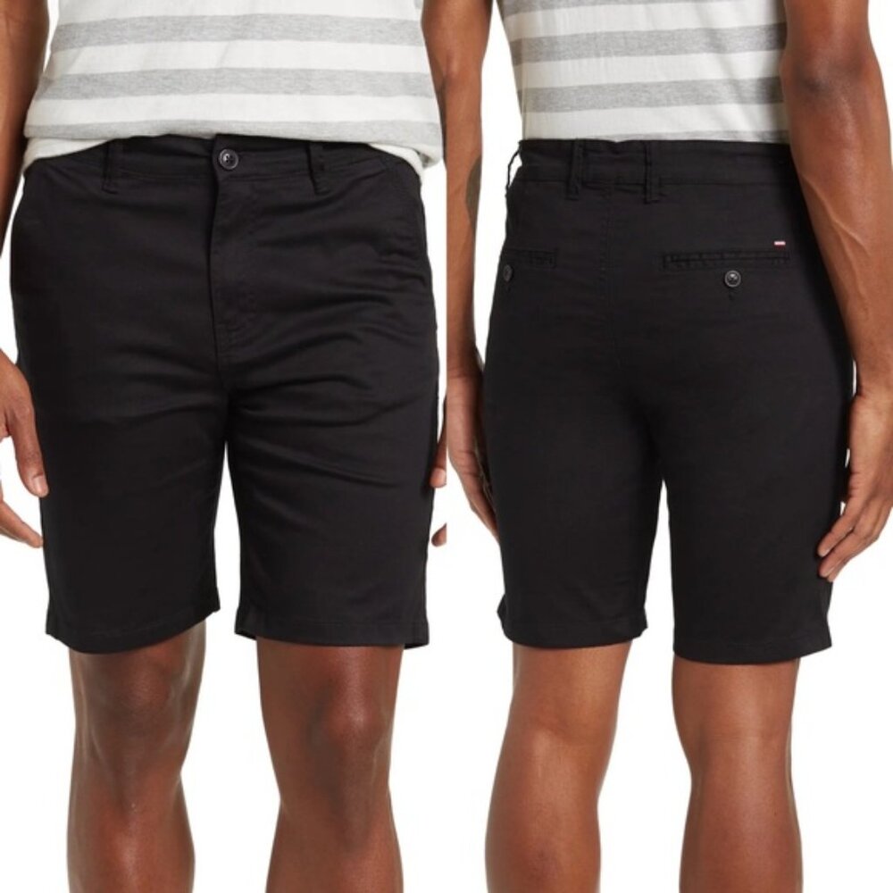 NEW Soul of London Cotton Stretch Shorts Black Size 38 Minimal Solid 9 Inseam